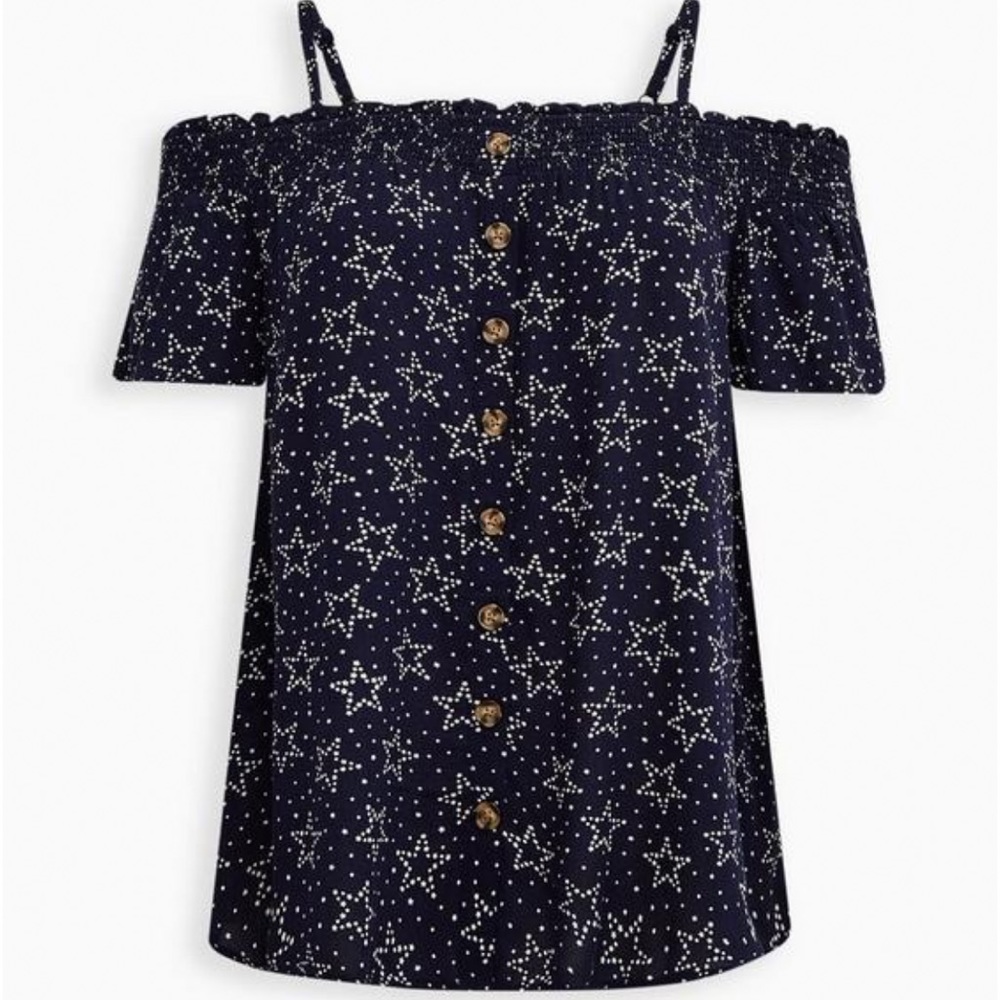NWT! TORRID navy star print off shoulder top, 2X. - Picture 6 of 10